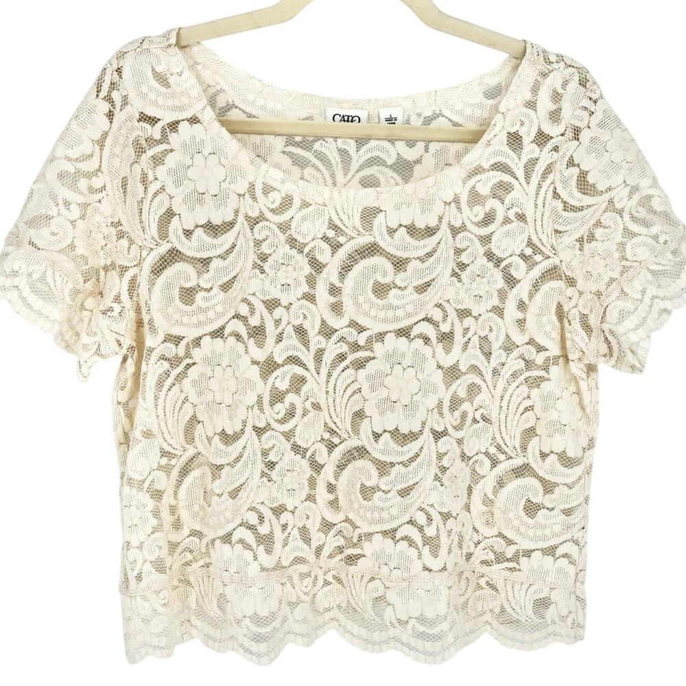 Cato Cream Lace Scalloped Edge Top Size L